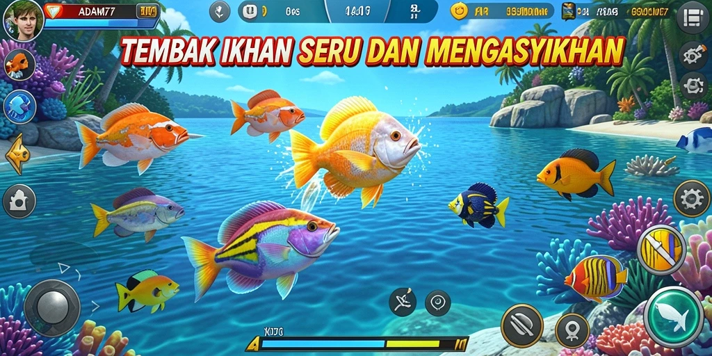 Tampilan gameplay yang seru dari game Tembak Ikan ADAM77.