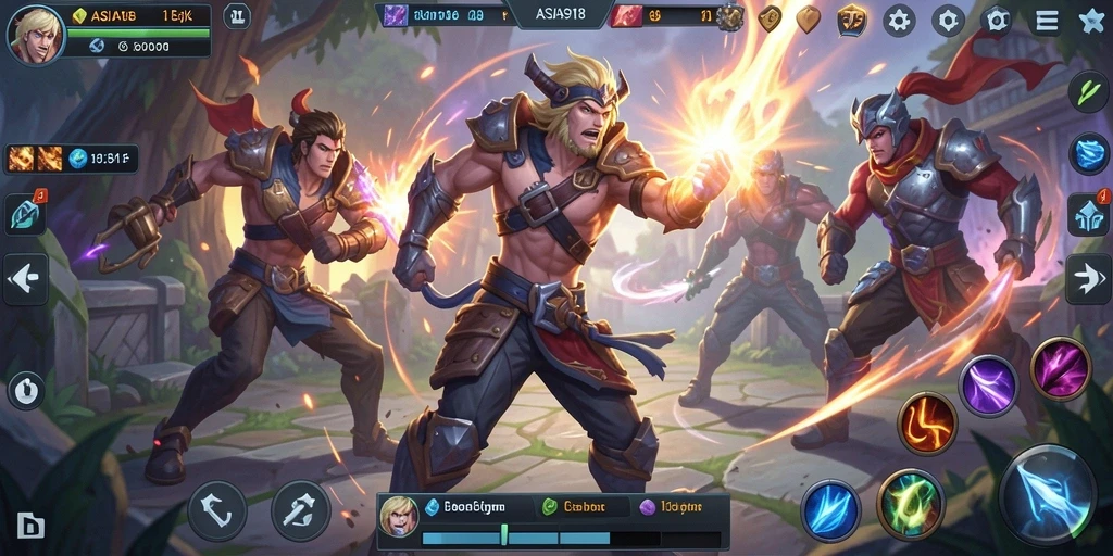 Screenshot gameplay ASIA918 menampilkan aksi intens dalam pertarungan MOBA.