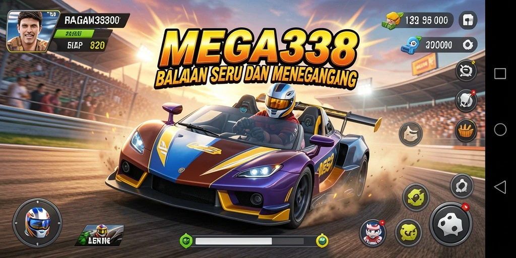 Tampilan gameplay menegangkan saat balapan di MEGA338.